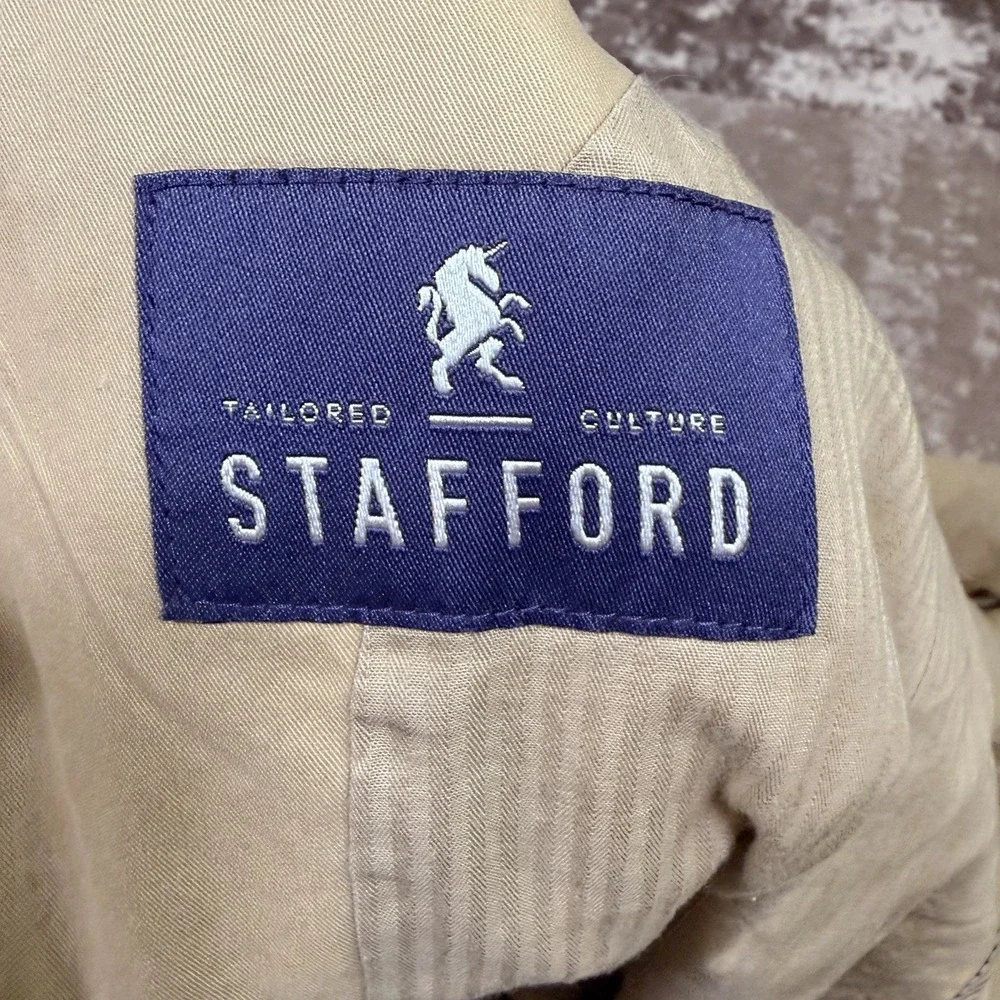 Stafford Sport Coat Mens 40L Slim Fit Unstructured‎ Khaki Blazer Casual Preppy